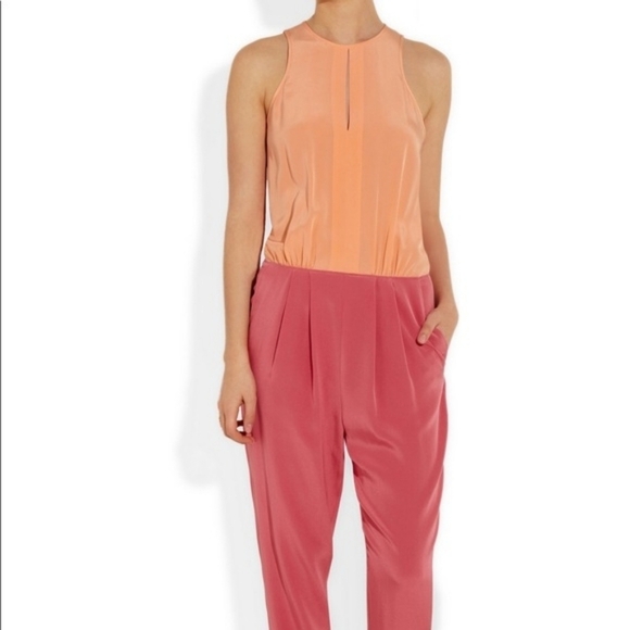 Tibi Silk Crew Neck Colorblock Two Tones Feminine Women's Jumpsuit Size 2 - Picture 5 of 16